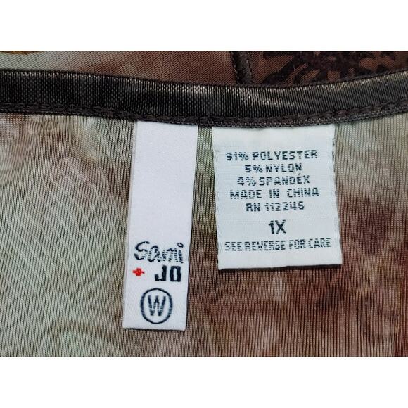 Sami Jo Vintage Shift Dress Short Sleeve Pleated Floral Brown Green Womens 1X - Picture 3 of 7